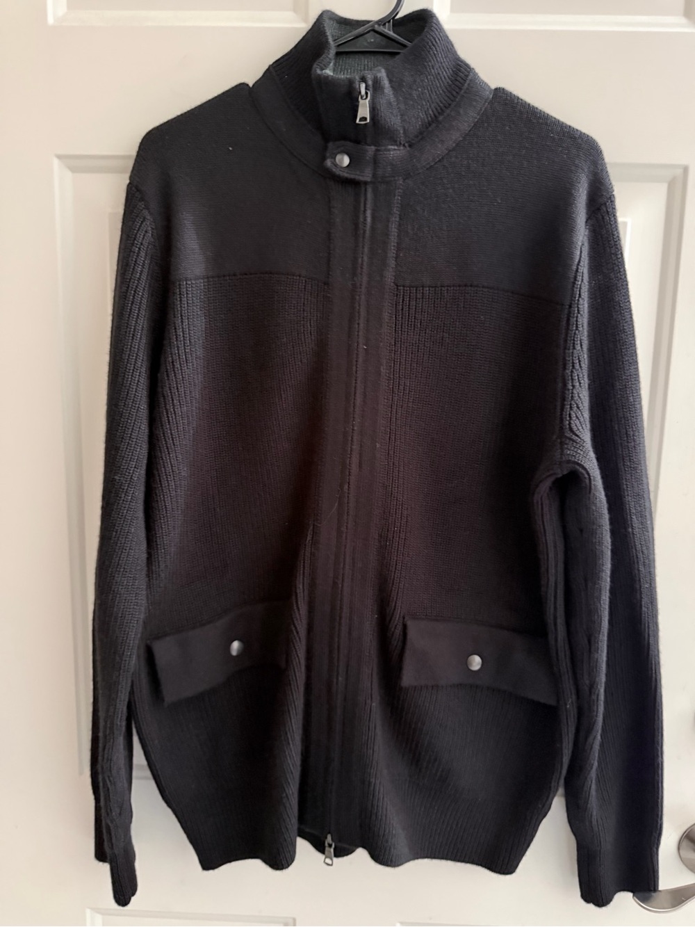 Banana Republic Men's Black Full-Zip Knit Sweater with Snap Collar